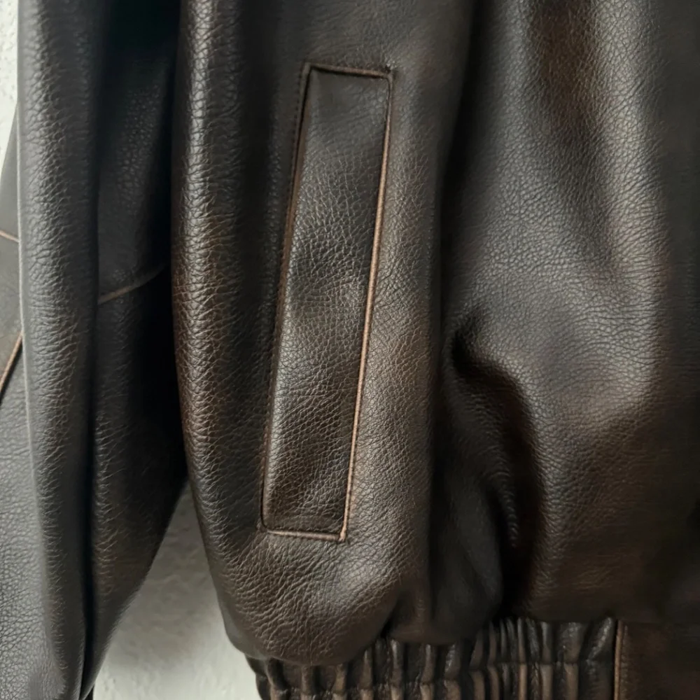 Pilcro Dark Brown Leather Bomber Jacket - Picture 14 of 15
